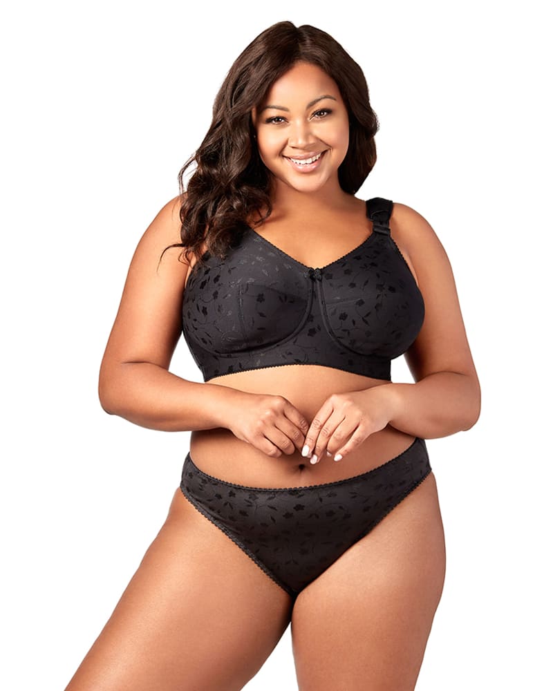 Front of a model wearing a size 34L Elila Women's Super Curves Full Coverage Softcup Bra in Black by Elila. | dia_product_style_image_id:322229